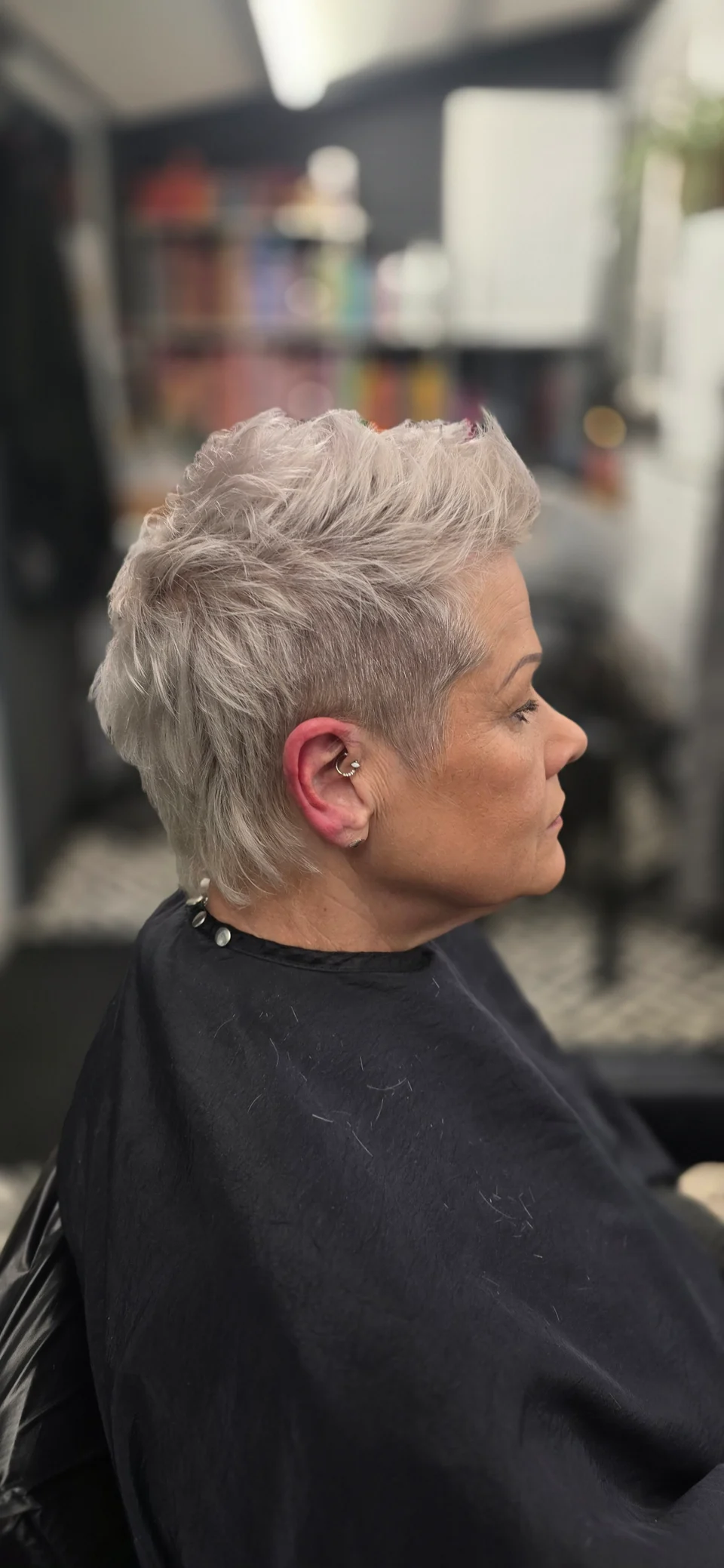 Short silver pixie with defined texture